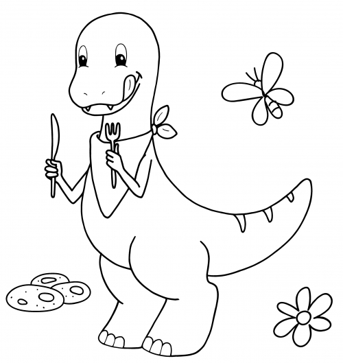 Dinosaur Eats Cookies for Lunch coloring page