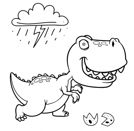 Tyrannosaurus runs away from the rain coloring page