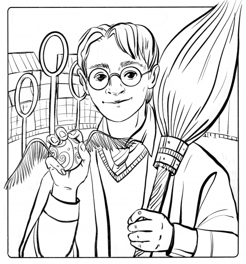 Harry won the Quidditch tournament coloring page