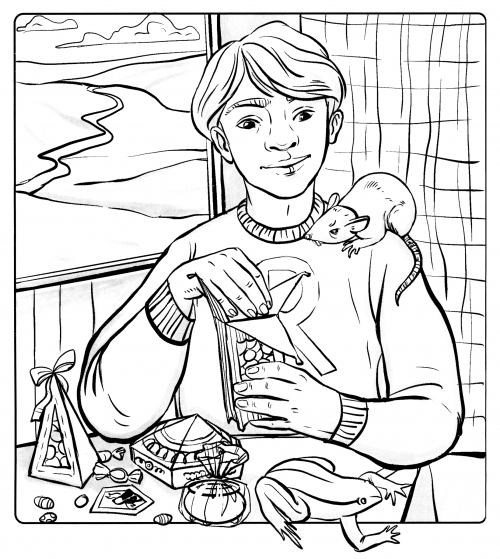 Ron and his rat Scabbers coloring page