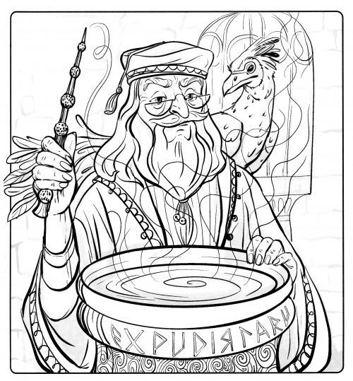 Dumbledore and the Pool of Memory coloring page