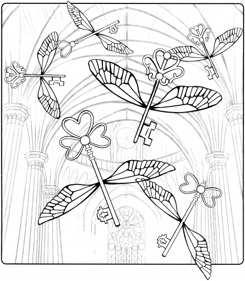 Flying keys coloring page