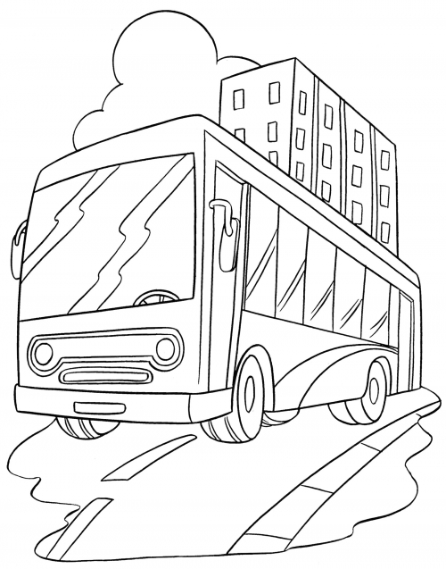 Bus is driving down the road coloring page