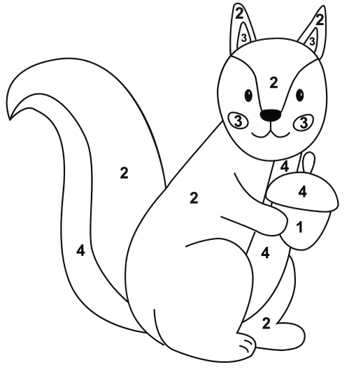 Squirrel with an acorn coloring page