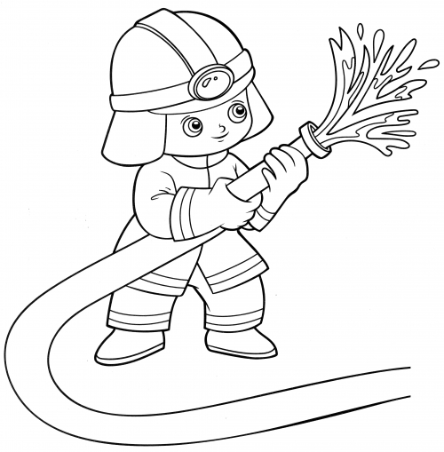 Fireman with hose coloring page