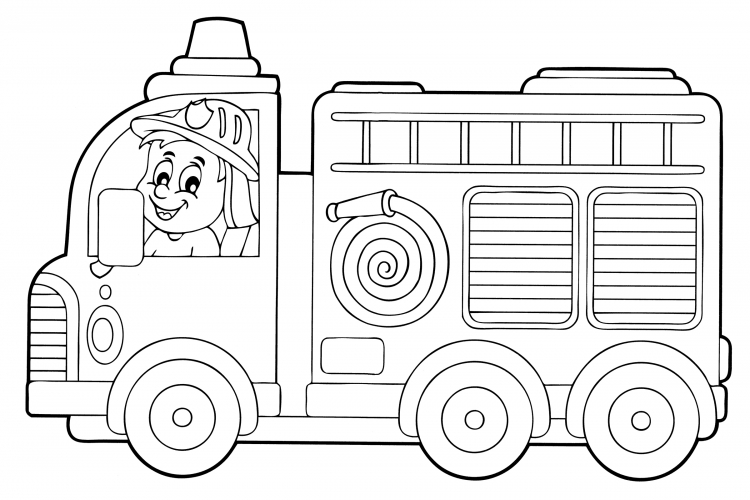 Fireman in a car coloring page