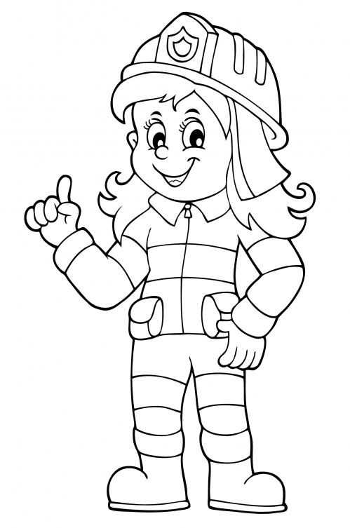 Girl in a firefighter uniform coloring page