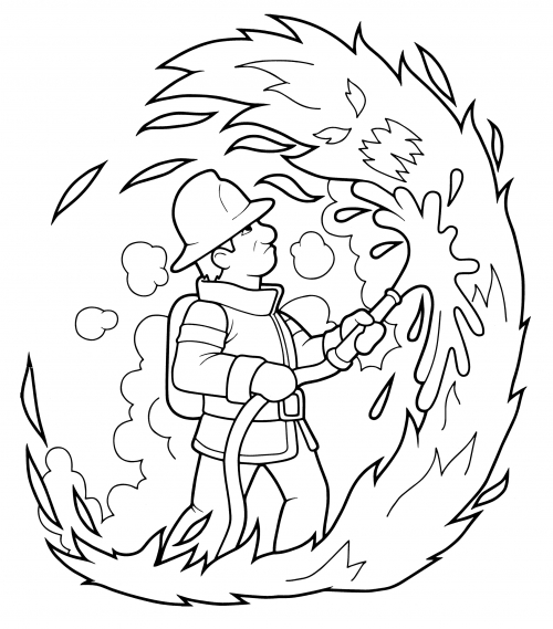 Brave firefighter coloring page