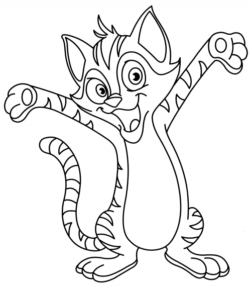 Joyful kitty coloring page