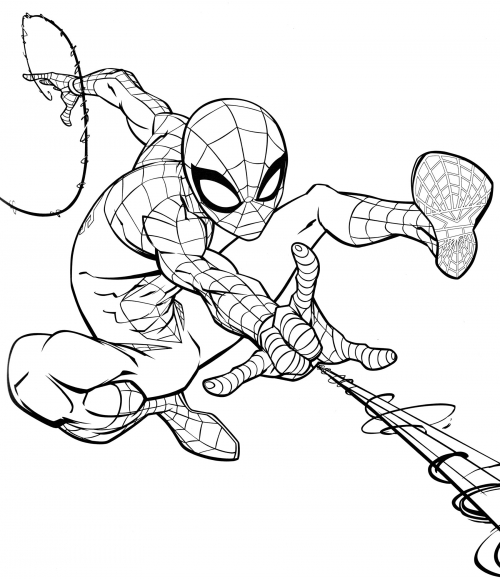 Spider-Man lets his web out coloring page