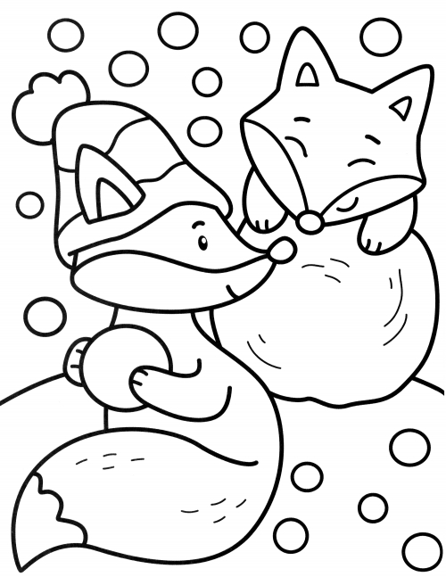 Foxes in the snow coloring page