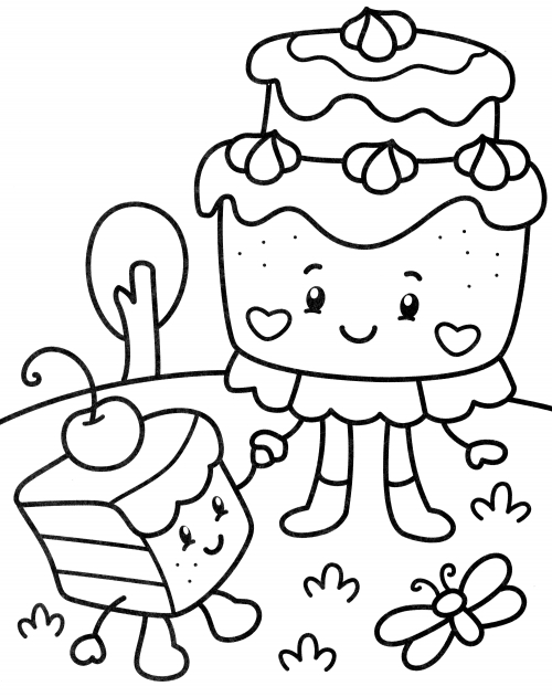 Happy cupcakes coloring page