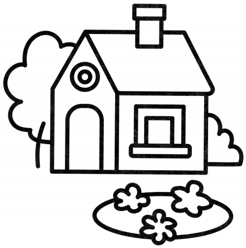 Cute cottage in a garden coloring page