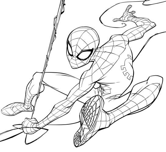 Spider-Man in flight coloring page