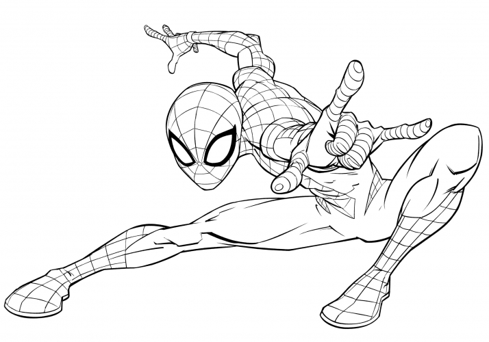 Spider-Man crouched down coloring page
