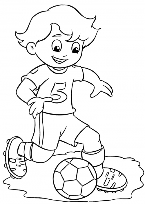 Boy with a football ball coloring page