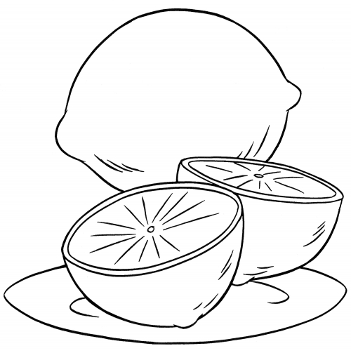 Lemon on a plate coloring page