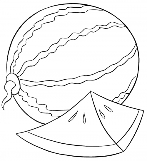 Slice and a large watermelon coloring page