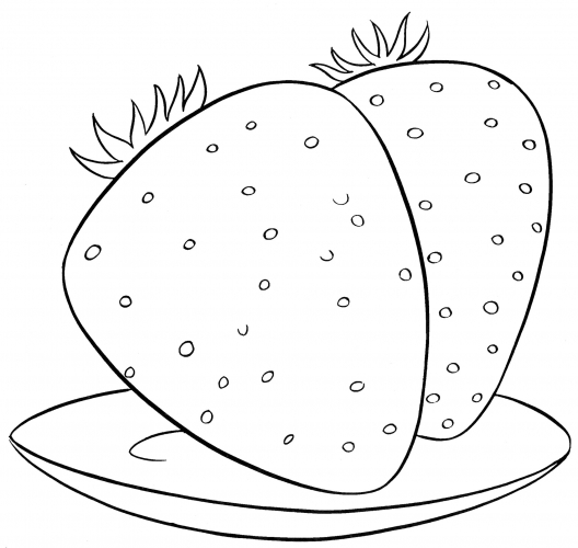 Two strawberries on a plate coloring page
