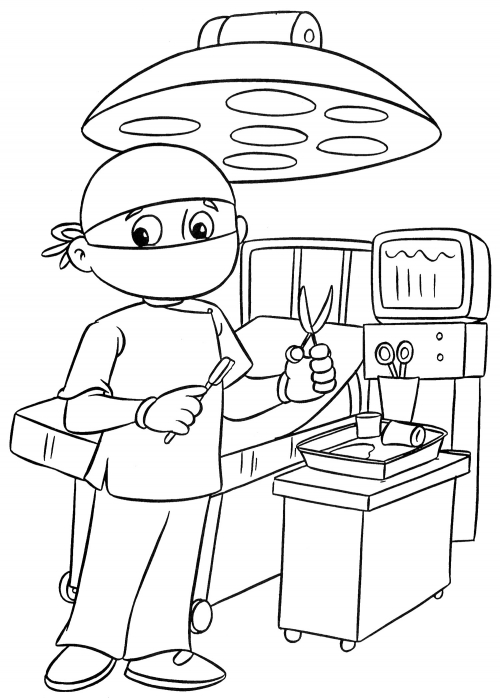 Operating surgeon coloring page