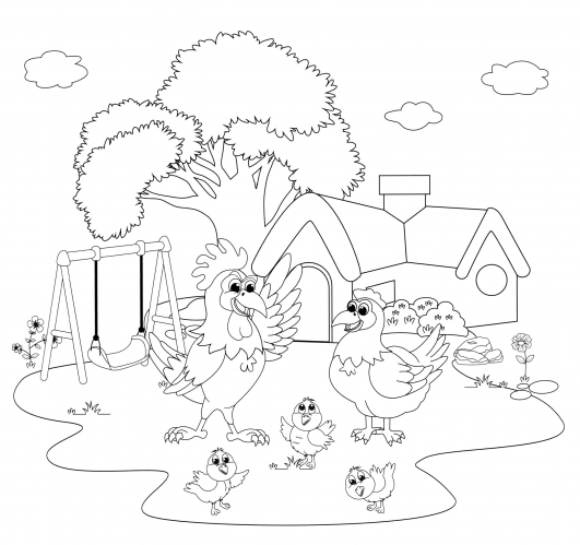 Chicken family coloring page