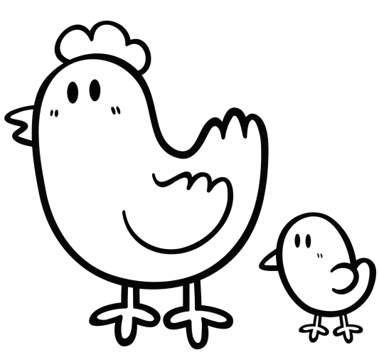 Hen and chicken coloring page