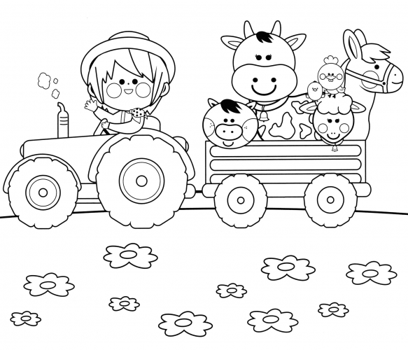 Animals on the farm coloring page