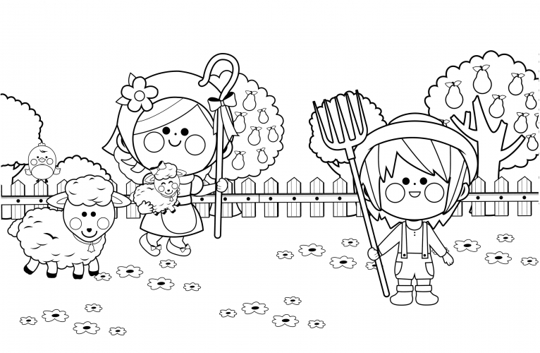 Family on the farm coloring page