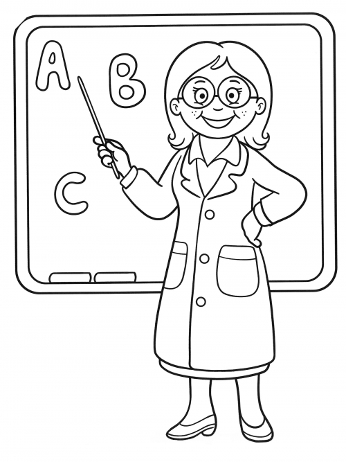 The teacher at the blackboard coloring page