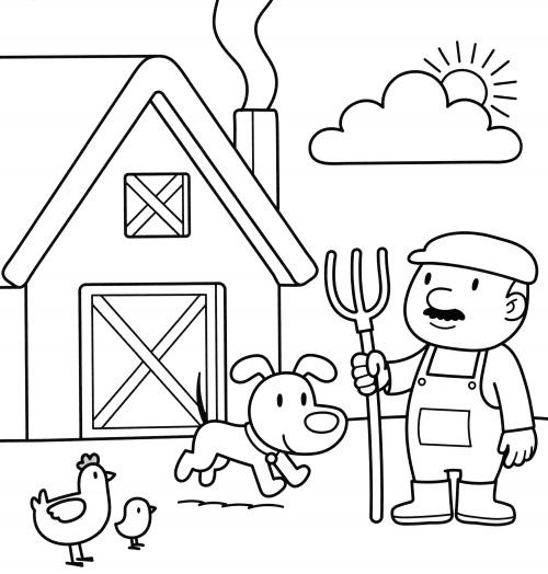 Farmer at home coloring page