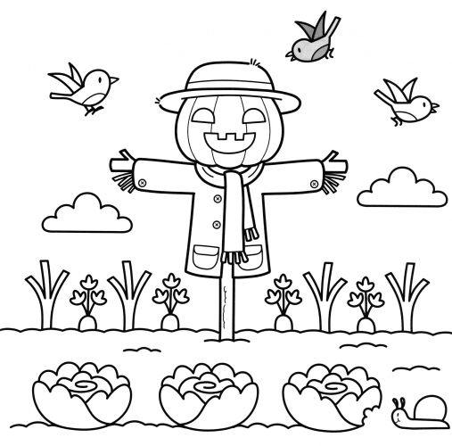 Scarecrow in the field coloring page