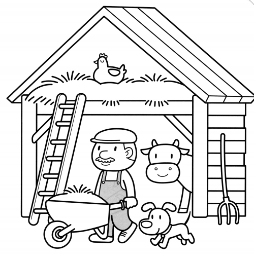 Farmer with a wheelbarrow coloring page