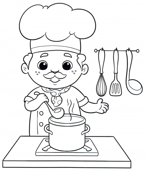 The chef prepares a dish coloring page