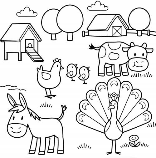 Animals on a farm coloring page