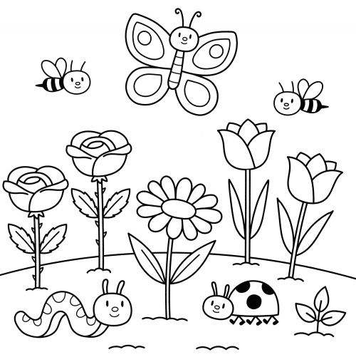 Flowers in the meadow coloring page