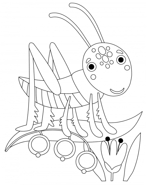 Grasshopper on a leaf coloring page
