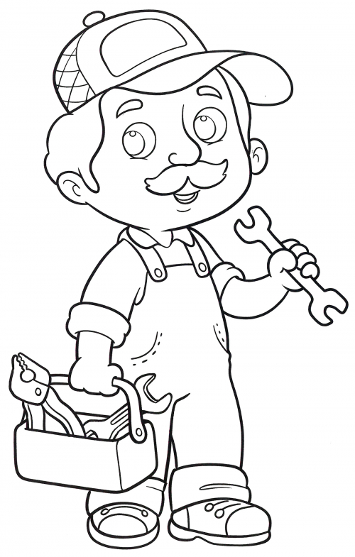 A carpenter with tools coloring page