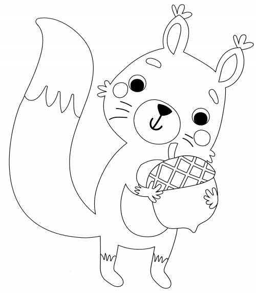 Squirrel hugging a peanut coloring page