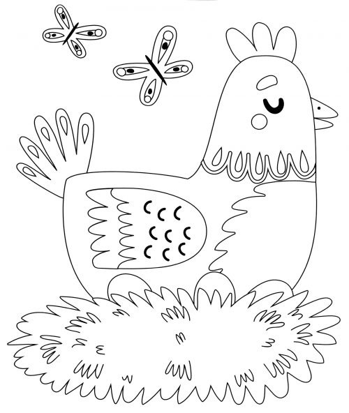 Hen hatching her eggs coloring page