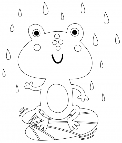 Frog in the rain coloring page