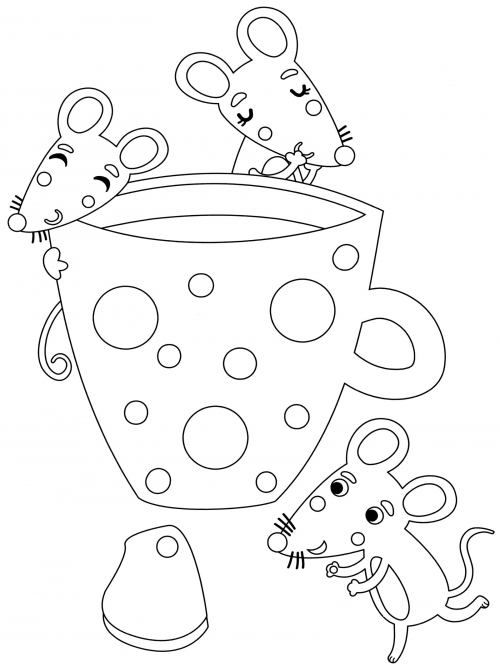 Mice and mug of tea coloring page