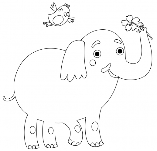 Elephant with flower coloring page