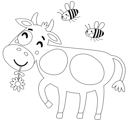 Cow with flower coloring page