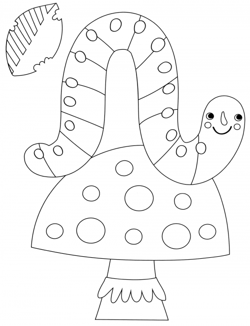Worm on mushroom coloring page