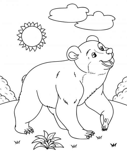 Teddy bear enjoys sunny weather coloring page