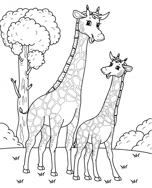 Giraffe with its mum coloring page