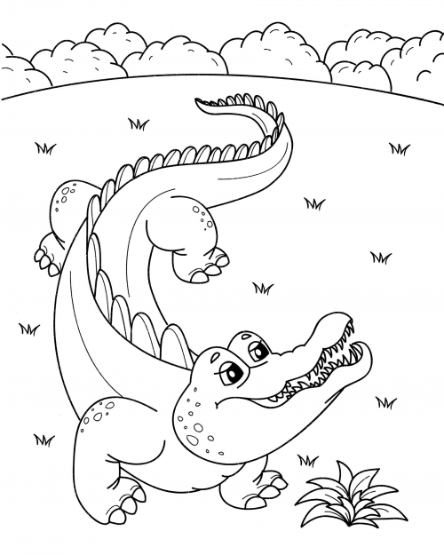 Crocodile in a clearing coloring page
