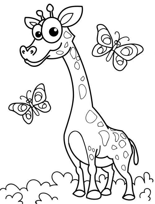 Giraffe and butterflies coloring page