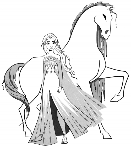 Elsa next to the horse coloring page