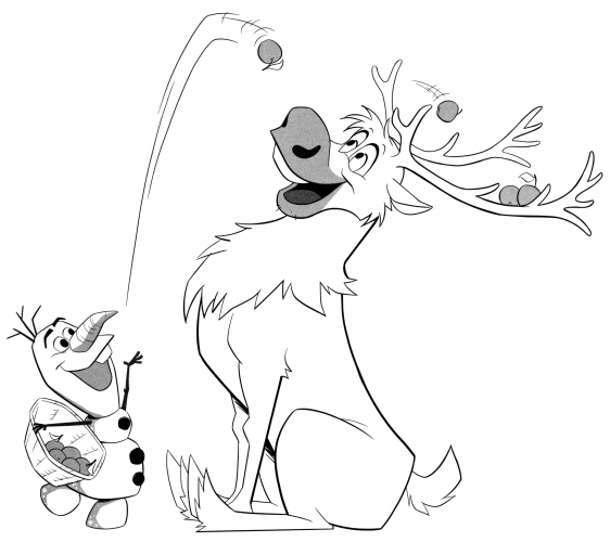 Olaf and Sven play coloring page